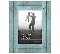 Americanflat 7x5 Photo Frame in Turquoise Blue - Rustic Picture Frame with Textured Engineered Wood, Shatter Resistant Glass, and Easel - Horizontal and Vertical Formats For Wall and Tabletop