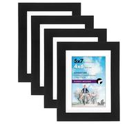 Americanflat 7x5 Photo Frames in Black - Set of 4 - Use as 6x4 Photo Frames with Mount or 7x5 Frame without Mount - Horizontal and Vertical Formats for Wall and Tabletop