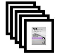 Americanflat 7x8 Picture Frame with Polished Plexiglass - Set of 5 - Use as 4x5 Frame with Mat or 7x8 Frame Without Mat - Galleria Collection - Gallery Frames for Tabletop and Wall Display - Black