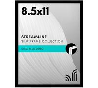 Americanflat 8.5x11 Picture Frame with Shatter-Resistant Glass - Streamline Collection - Thin Border Picture Frame for Tabletop and Wall Display - Hanging Hardware and Easel Stand Included - Black