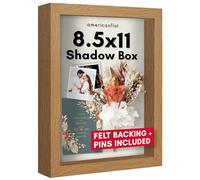 Americanflat 8.5x11 Shadow Box Frame with Shatter-Resistant Glass - Silhouette Collection - Large Shadow Box Display Case for Tabletop and Wall Display - Dark Oak with Soft Felt Back