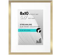 Americanflat 8x10 Photo Frame in Gold - Use as Thin Border 7x5 Photo Frame with Mount or 8x10 Frame without Mount - Picture Frame with Shatter-Resistant Glass and Easel for Wall and Tabletop Display