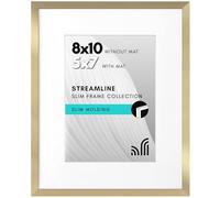 Americanflat 8x10 Photo Frame in Gold - Use as Thin Border 7x5 Photo Frame with Mount or 8x10 Frame without Mount - Picture Frame with Shatter-Resistant Glass and Easel for Wall and Tabletop Display