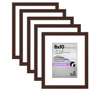 Americanflat 8x10 Photo Frame with Plexi Cover - Set of 5 - Use as 7x5 Frame with Mount or Display 8x10 Photo Without Mount - Galleria Collection - Picture Frames for Tabletop or Wall - Mahogany