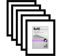 Americanflat 8x10 Photo Frame with Polished Plexi Cover - Set of 5 - Use as 7x5 Photo Frames with Mount or 10x8 Without Mount for Tabletop and Gallery Wall Display - Black