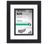 Americanflat 8x10 Picture Frame with Decorative Inner Mat Accent - Displays 5x7 Photos with Mat or 8x10 Without - Veranda Collection - Black Statement Frame with Shatter-Resistant Glass