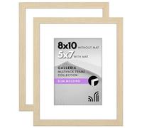 Americanflat 8x10 Picture Frame with Plexiglass - Set of 2 - Use as 5x7 Frame with Mat or Display 8x10 Photo Without Mat - Galleria Collection - Picture Frames for Tabletop or Wall - Natural Oak