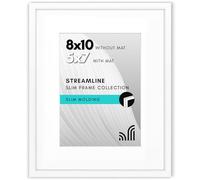 Americanflat 8x10 Picture Frame with Shatter-Resistant Glass - Use as 5x7 Frame with Mat or 8x10 Frame Without Mat - Streamline Collection - Thin Picture Frame for Tabletop and Wall Display - White