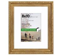Americanflat 8x10 Picture Frame with Shatter-Resistant Glass - Use as 5x7 Frame with Mat or Display 8x10 Photo Without Mat - Vintage Frames for Wall and Tabletop Display - Gold