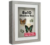 Americanflat 8x10 Shadow Box Frame with Shatter-Resistant Glass - Use as 6x8 Frame with Mat or 8x10 Without Mat - Silhouette Collection - Driftwood with Soft Felt Back