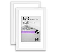 Americanflat 8x12 Picture Frame in White - Set of 2 - Use as 6x8 Picture Frame with Mat or 8x12 Frame Without Mat - Includes Sawtooth Hanging Hardware For Horizontal or Vertical Display