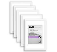 Americanflat 8x12 Picture Frame with Polished Plexiglass - Set of 5 - Use as 6x8 Frame with Mat or 8x12 Frame Without Mat - Galleria Collection - Gallery Wall Frame Set for Wall Display - White