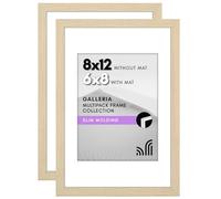 Americanflat 8x12 Picture Frame With Polished Plexiglass - Set of 2 - Use as 6x8 With Mat or 8x12 Without Mat - Galleria Collection - Gallery Wall Set for Wall Display - Natural Oak