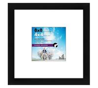 Americanflat 8x8 Photo Frame in Black - Displays 4x4 With Mount and 8x8 Without Mount - Engineered Wood with Shatter Resistant Glass for Wall and Tabletop