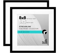 Americanflat 8x8 Picture Frame in Black - Displays 6x6 With Mat and 8x8 Without Mat - Thin Border Frames Horizontal and Vertical Formats for Wall and Tabletop (2 Pack)