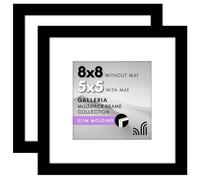 Americanflat 8x8 Picture Frame with Polished Plexiglass - Set of 2 - Use as 5x5 Frame with Mat or Display 8x8 Photo Without Mat - Galleria Collection - Square Frames for Tabletop and Wall - Black