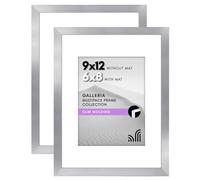 Americanflat 9x12 Picture Frame Set of 2 in Silver - Use as 6x8 Picture Frame with Mat or 9x12 Frame Without Mat - Collage Picture Frames with Plexiglass Cover for Horizontal or Vertical Display