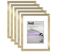 Americanflat 9x12 Picture Frame Set of 5 in Gold - Use as 6x8 Picture Frame with Mat or 9x12 Frame Without Mat - Picture Frames Collage Wall Decor with Plexiglass Cover - Gallery Wall Frame Set