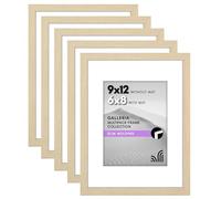 Americanflat 9x12 Picture Frame Set of 5 - Polished Plexiglass - Use as 6x8 With Mat or 9x12 Without Mat - Galleria Collection - Gallery Wall Display - Natural Oak