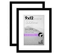 Americanflat 9x12 Picture Frame Set - Polished Plexiglass - Use as 6x9 or 9x12 - Galleria Collection - Black