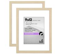 Americanflat 9x12 Picture Frame with Polished Plexiglass - Set of 2 - Use as 6x8 Frame with Mat or Display 9x12 Photo Without Mat - Galleria Collection - Picture Frames for Wall Display - Natural Oak