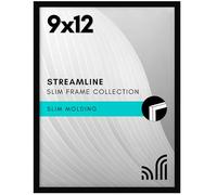 Americanflat 9x12 Picture Frame with Shatter-Resistant Glass - Streamline Collection - Thin Border Photo Frame for Tabletop and Wall Display - Hanging Hardware and Easel Stand Included - Black