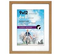 Americanflat 9x12 Picture Frame with Shatter-Resistant Glass - Use as 6x8 Frame with Mat or Display 9x12 Photo Without Mat - Signature Collection - Picture Frames for Tabletop and Wall - Dark Oak