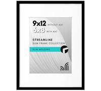 Americanflat 9x12 Picture Frame with Shatter-Resistant Glass - Use as 6x8 Frame with Mat or Display 9x12 Photo Without Mat - Streamline Collection - Picture Frames for Tabletop and Wall - Black