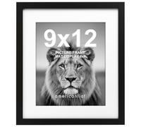 Americanflat 9x12 Picture Frame with Shatter-Resistant Glass - Use as 6x8 Frame with Mat or Display 9x12 Photo Without Mat - Signature Collection - Picture Frames for Tabletop and Wall Display - Black