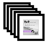 Americanflat 9x9 Picture Frame Set of 5 in Black - Use as 6x6 Frame with Mat or 9x9 Frame Without Mat - Gallery Wall Frame Set with Plexiglass Cover, Hanging Hardware, and Easel for Wall and Tabletop