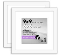 Americanflat 9x9 Picture Frame with Polished Plexiglass - Set of 2 - Use as 6x6 Frame with Mat or 9x9 Frame Without Mat - Galleria Collection - Photo Frames for Tabletop and Wall Display - White
