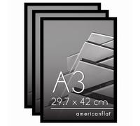 Americanflat A3 Picture Frame with Polished Plexi Cover - Set of 3 - Streamline Collection - Thin Border Picture Frame for Wall Display - Hanging Hardware Included - Black