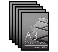 Americanflat A3 Picture Frame with Polished Plexi Cover - Set of 5 - Streamline Collection - Thin Border Picture Frame for Wall Display - Hanging Hardware Included - Black