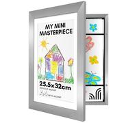 Americanflat A4 Kids Art Frame in Silver - Use as 25.5x32 cm Frame without Mount - Picture Frame for Childrens Artwork - Front Opening Kids Artwork Display Frame Holds 100 Pieces of Artwork