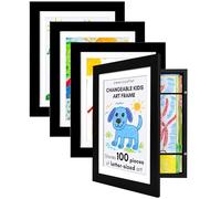 Americanflat A4 Kids Artwork Display Frame in Black - Fits 25.5x32 cm Pictures or Childrens Drawings Without Mount - Front Opening Kids Art Frame Holds 100 Pieces of Art - Set of 4