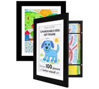 Americanflat A4 Kids Artwork Display Frame in Black - Fits 25.5x32 cm Pictures or Childrens Drawings Without Mount - Front Opening Kids Art Frame Holds 100 Pieces of Art - Set of 2
