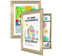 Americanflat A4 Kids Artwork Display Frame in Gold - Use as 25.5x32 cm Kids Art Frame without Mount - Front Opening Childrens Artwork Display Holds 100 Pieces - Set of 2