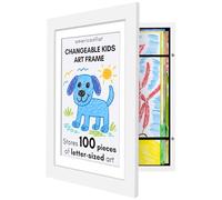Americanflat A4 Kids Artwork Display Frame in White - Use as 25.5x32 cm Kids Art Frame without Mount - Front Opening Childrens Artwork Display Holds 100 Pieces