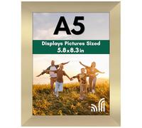 Americanflat A5 Photo Frame in Gold - Engineered Wood with Shatter Resistant Glass - Horizontal and Vertical Formats for Wall and Tabletop - 14.8x21 cm
