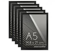 Americanflat A5 Picture Frame with Shatter-Resistant Glass - Set of 5 - Streamline Collection - Thin Border Photo Frame with Hanging Hardware and Easel for Tabletop and Wall Display - Black