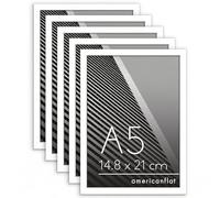 Americanflat A5 Picture Frame with Shatter-Resistant Glass - Set of 5 - Streamline Collection - Thin Border Photo Frame with Hanging Hardware and Easel for Tabletop and Wall Display - White