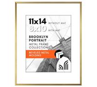 Americanflat Aluminum 11x14 Picture Frame with Shatter-Resistant Glass - Use as 8x10 Frame with Mat or 11x14 Frame Without Mat - Brooklyn Collection - Photo Frame for Wall Display - Gold