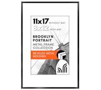 Americanflat Aluminum 11x17 Picture Frame with Shatter-Resistant Glass - Use as 8x12 Frame with Mat or 11x17 Frame Without Mat - Brooklyn Collection - Photo Frame for Wall Display - Black