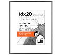 Americanflat Aluminum 16x20 Picture Frame with Shatter-Resistant Glass - Use as 11x14 Frame with Mat or 16x20 Frame Without Mat - Brooklyn Collection - Photo Frame for Wall Display - Black