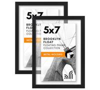 Americanflat Aluminum 5x7 Floating Picture Frame with Shatter-Resistant Glass - Set of 2 - Use as 5x7 Frame or 4x6 Picture Frame - Signature Float Collection - Photo Frame for Wall Display - Black