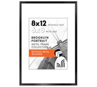Americanflat Aluminum 8x12 Picture Frame with Shatter-Resistant Glass - Use as 6x8 Frame with Mat or Display 8x12 Photo Without Mat - Brooklyn Collection - Picture Frames for Tabletop or Wall - Black