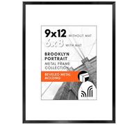 Americanflat Aluminum 9x12 Picture Frame with Shatter-Resistant Glass - Use as 6x8 Frame with Mat or 9x12 Frame Without Mat - Brooklyn Collection - Photo Frame for Tabletop and Wall Display - Black