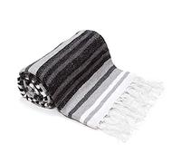 Americanflat Authentic Mexican Yoga Blanket - Soft Woven Cotton & Polyester Falsa Blanket in Grey Striped