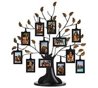 Americanflat Bronze Family Tree with 12 Hanging Picture Frames 2" x 3" in Black and Adjustable Ribbon Tassels - 22"