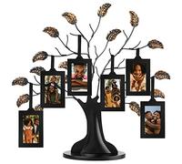 Americanflat Bronze Family Tree with 6 Hanging Picture Frames 2" x 3" in Black and Adjustable Ribbon Tassels - 12"